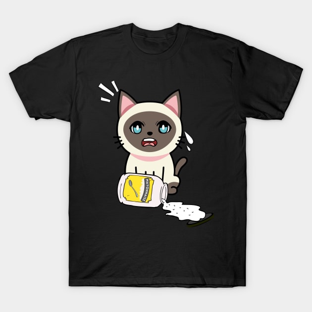 Funny Siamese cat spilled a jar of mayonnaise T-Shirt by Pet Station